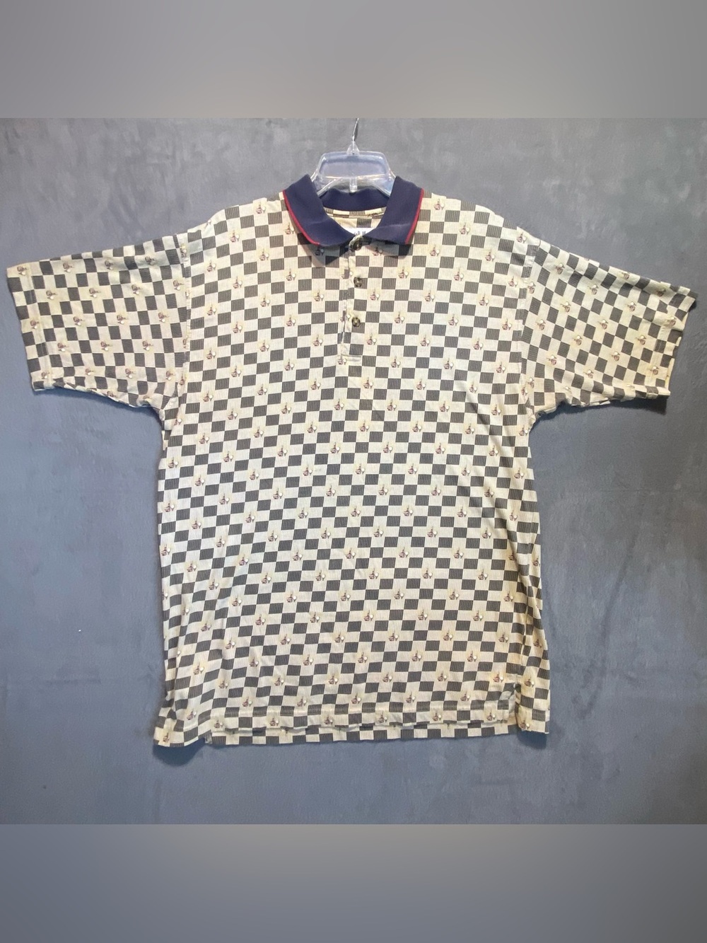 Men’s Large Vintage Alexander Martin Damier Checker Short Sleeve Polo Shirt